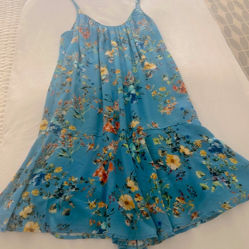 Blue Floral Flowy Sundress. Adjustable length bc adjustable bra type straps.